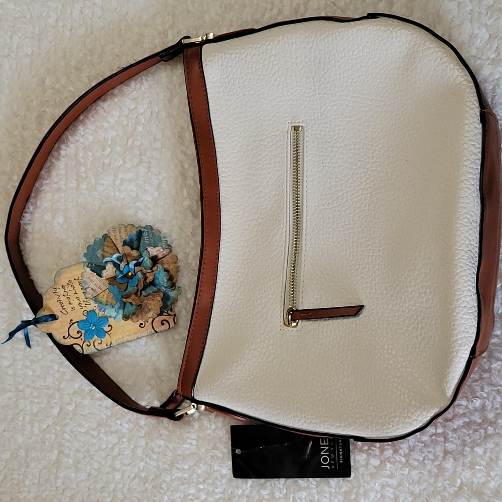 NEW Shoulder Bag Jones New York Signature Color Block Pebbled Ivory Faux Leather - Picture 4 of 12